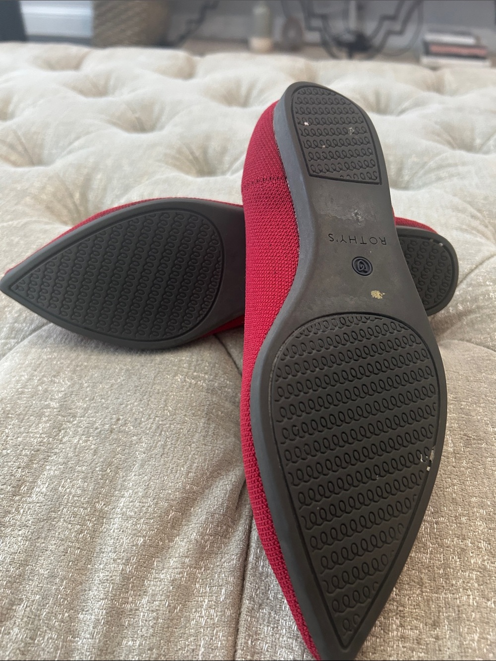 Rothy's Women's Pointed Knit Flats in red with Blue Trim - Picture 5 of 5